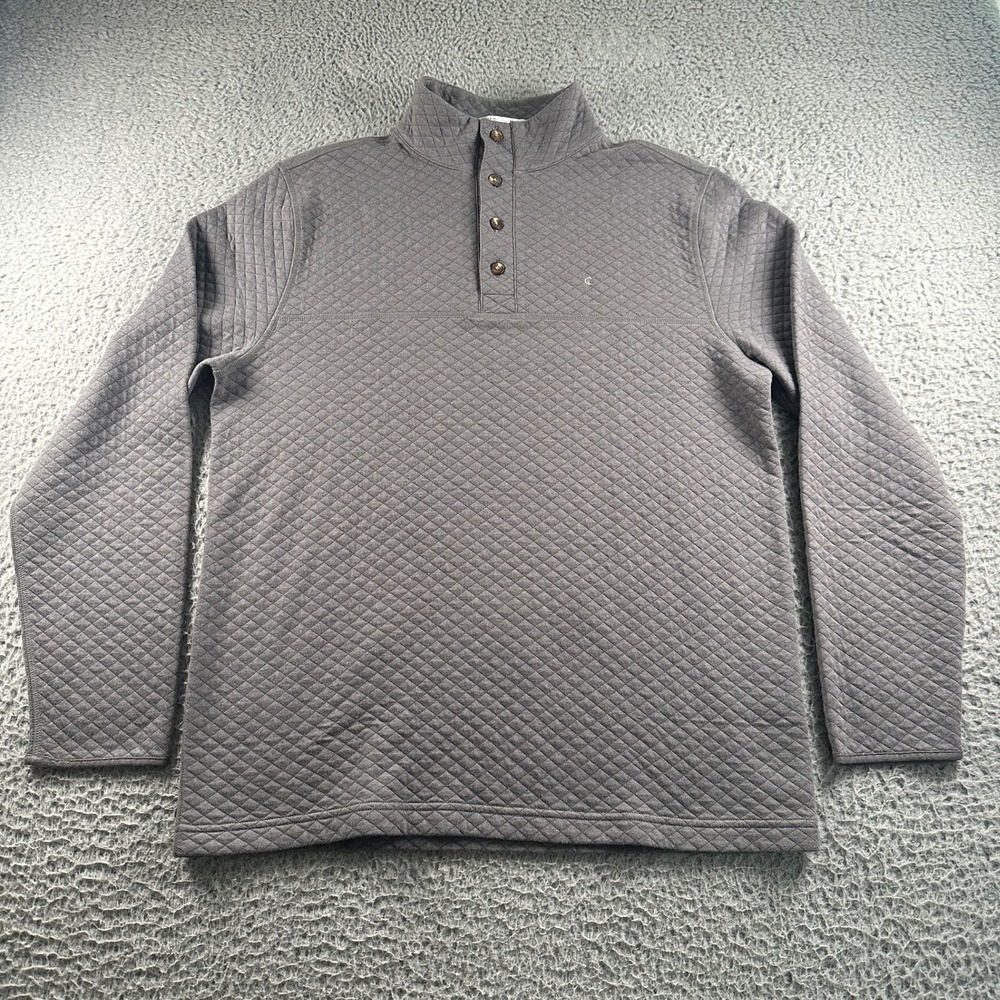 Criquet Pullover Mens M Quilted Henley Mock Neck Gray Cotton Blend Casual‎ Golf
